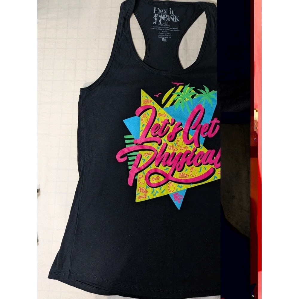 Flex it Pink Women's Black Racerback Tank Top Sleeveless Graphic 'Let's Get Phy…